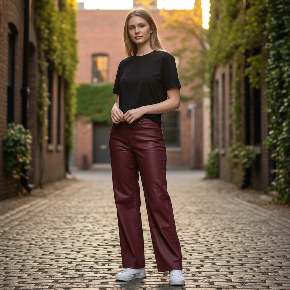 American Eagle Wide Leg Pants Women 6 Short Burgundy High Rise Baggy Stretch NWT
